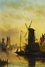 A Summer Landscape with a Windmill at Sunset by Jan Jacob Coenraad Spohler